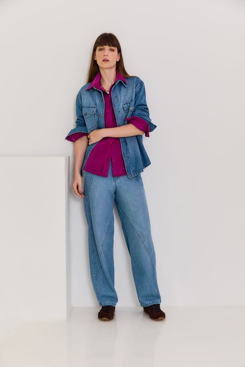 Calça Jeans Ballon Recortes - Jeans