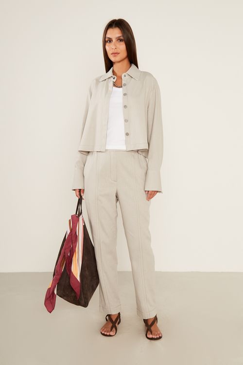 Camisa Casual Linho Mangas - Cinza