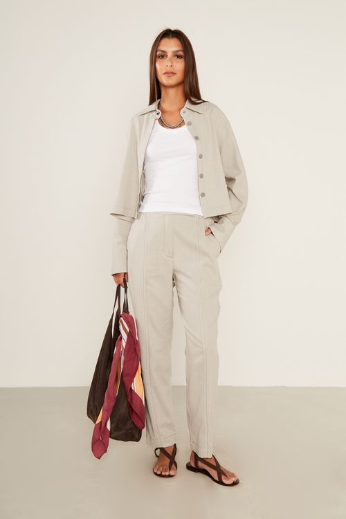 Calça Casual Linho Elástico - Cinza