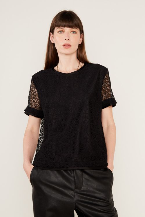 Blusa Malha Renda - Preto