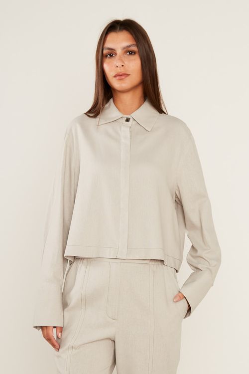 Camisa Casual Linho Mangas - Cinza