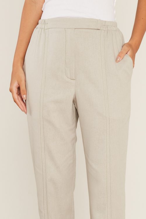 Calça Casual Linho Elástico - Cinza
