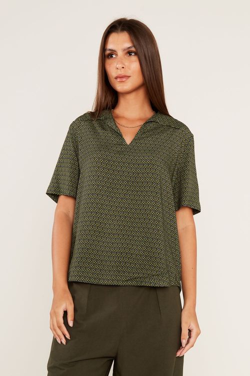 Blusa Polo Estampa Karina Verde - Est Karina Verde