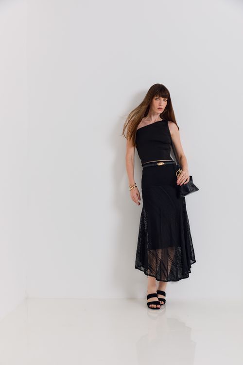 Saia Tricot Pontos - Preto