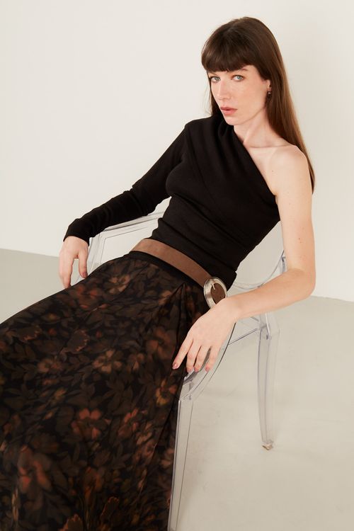 Blusa Tricot Ombro Só Manga Longa - Preto