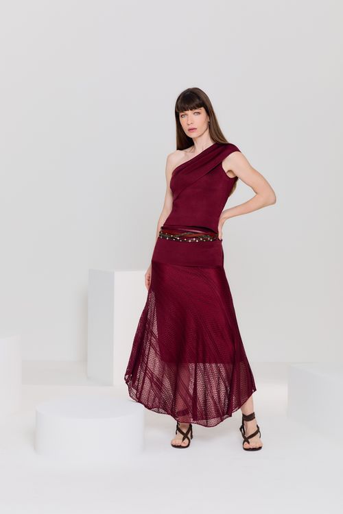 Saia Tricot Pontos - Grena