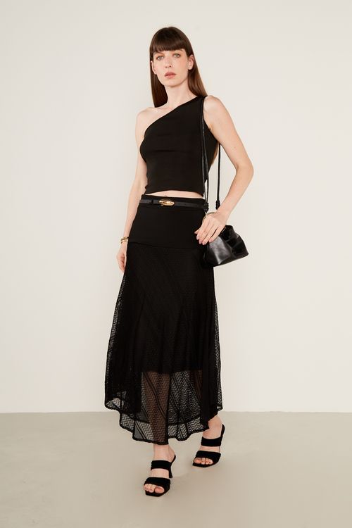 Saia Tricot Pontos - Preto