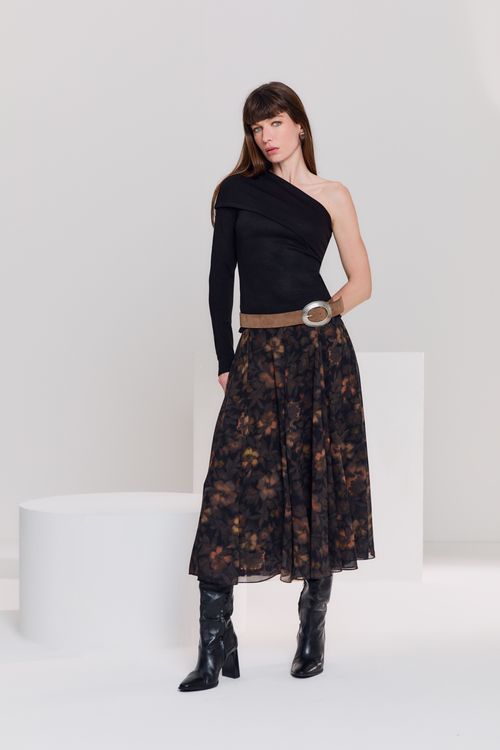 Blusa Tricot Ombro Só Manga Longa - Preto