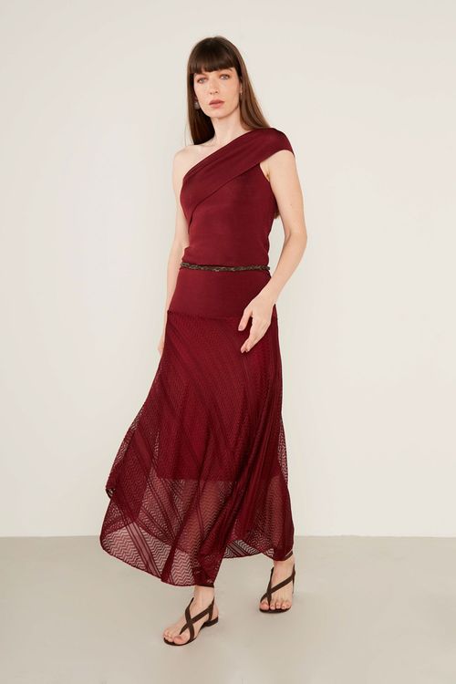 Saia Tricot Pontos - Grena