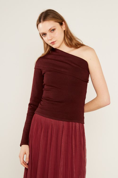 Blusa Tricot Ombro Só Manga Longa - Grena