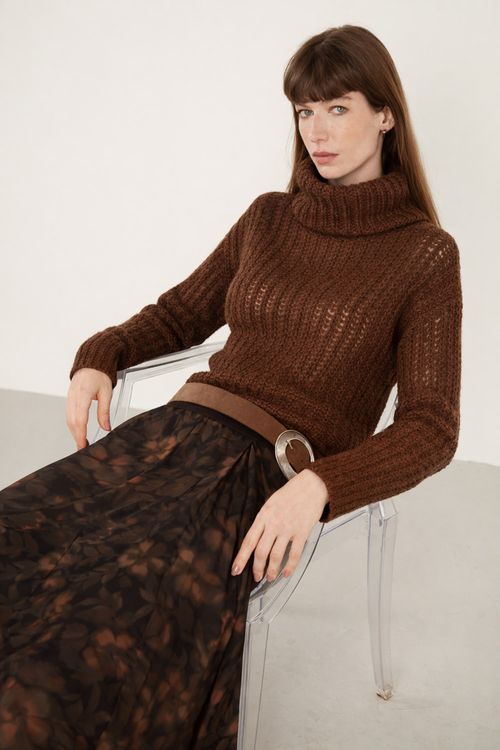 Pull Tricot Pontos - Marrom Mascavo