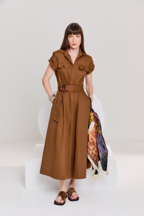 Vestido Alfaiataria Chemise - Marrom Mascavo