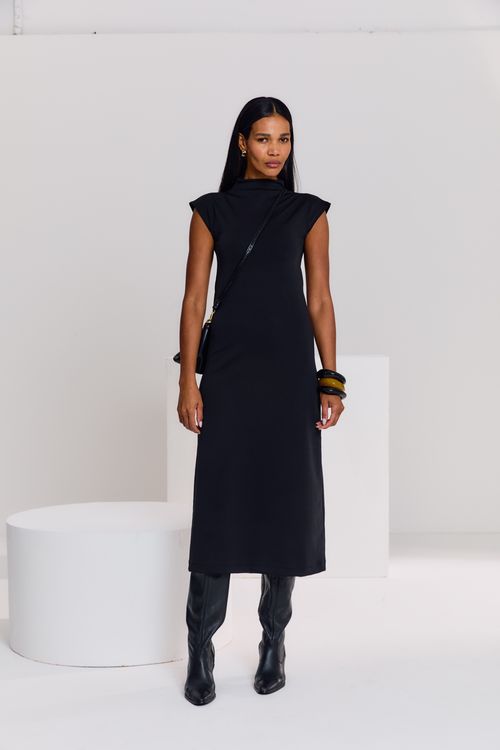 Vestido Malha Manga Japonesa - Preto
