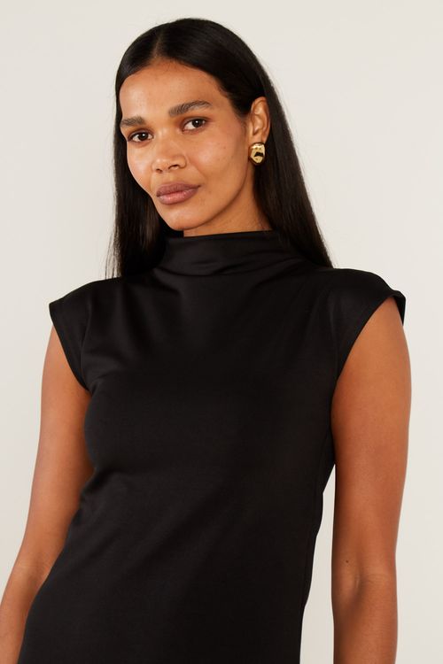 Vestido Malha Manga Japonesa - Preto