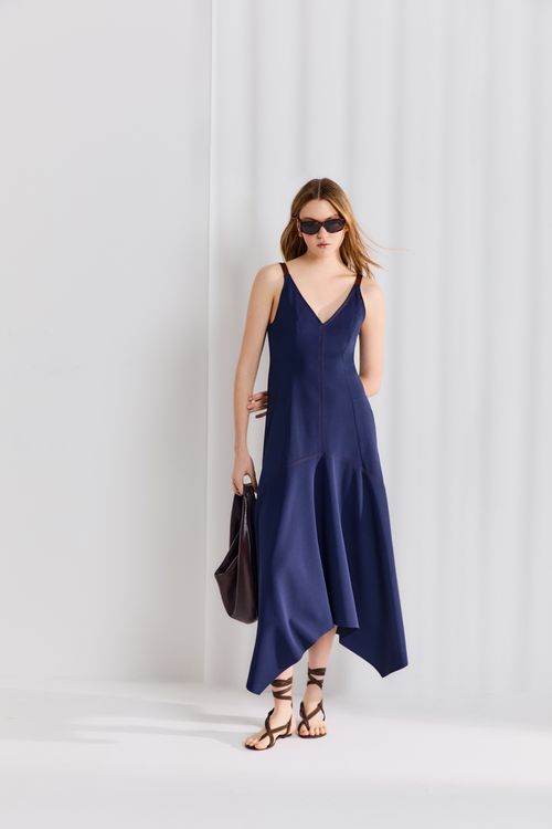 Vestido Malha Meia Argola - Azul Escuro
