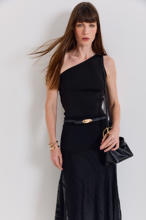 Top Tricot Ombro Só - Preto