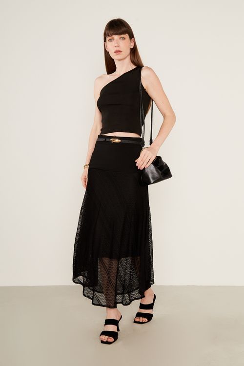 Top Tricot Ombro Só - Preto
