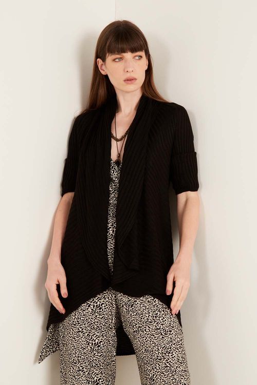 Casaco Tricot Decote - Preto