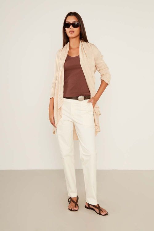 Casaco Tricot Decote - Creme