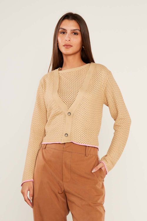 Casaco Tricot Quadradinhos - Marrom Bronze