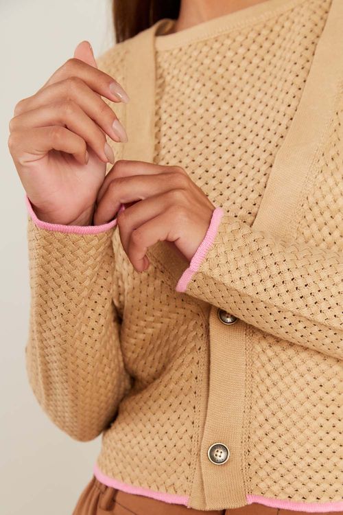 Casaco Tricot Quadradinhos - Marrom Bronze