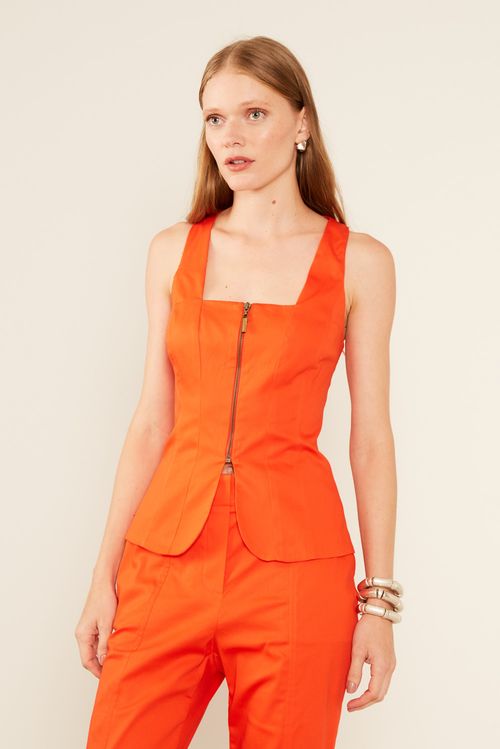 Blusa Com Zíper Recortes - Orange