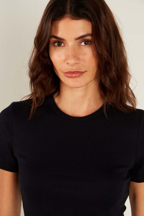 Blusa Malha Manga Curta - Preto