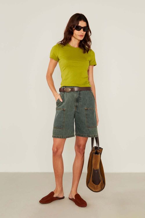 Blusa Malha Manga Curta - Verde Cedro