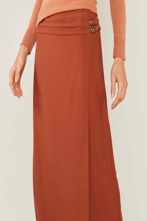 Saia Casual Reta Fivelas - Marrom Mascavo