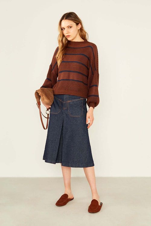 Pull Tricot Listrado - Listra Marrom