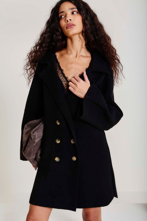 Trench Coat Tricot Botões - Preto
