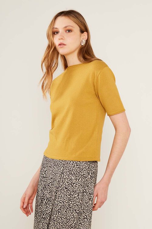 T-Shirt Tricot Detalhe - Amarelo Ambar