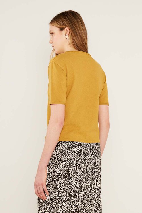 T-Shirt Tricot Detalhe - Amarelo Ambar