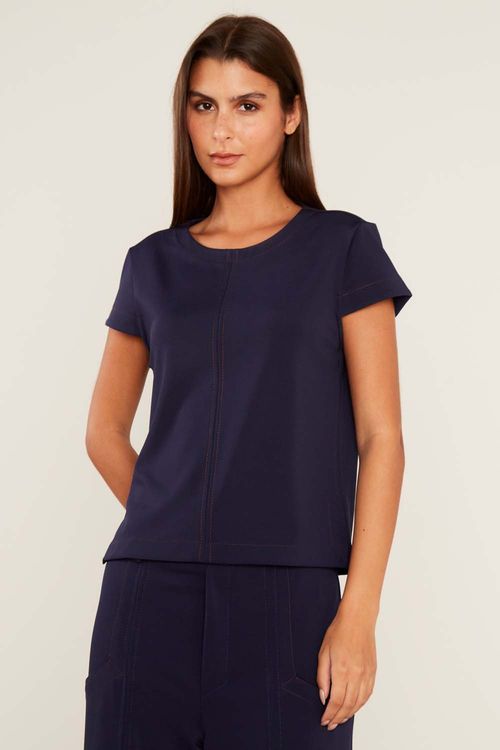 Blusa Malha Meia Argola - Azul Escuro