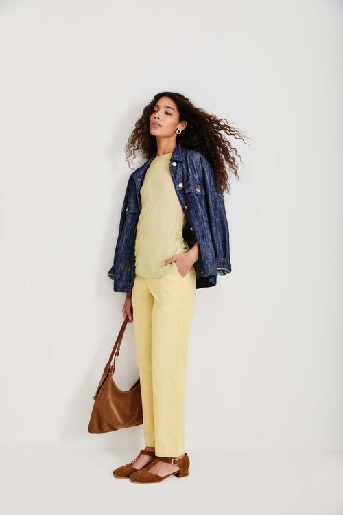 Calça Sarja Bolso Faca - Amarelo Creme