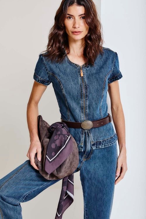 Blusa Jeans Zíper - Jeans