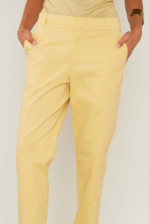 Calça Sarja Bolso Faca - Amarelo Creme