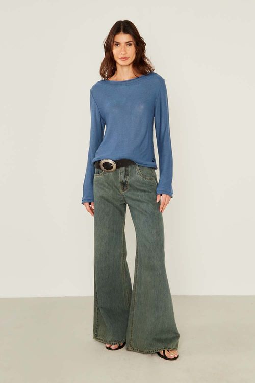 Blusa Tricot Manga Longa - Azul Indy