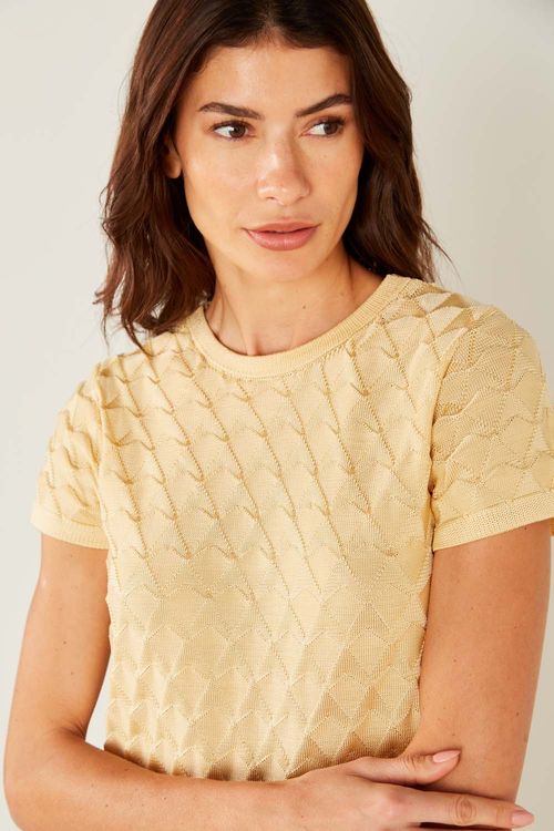 T-Shirt Tricot Triângulos - Creme