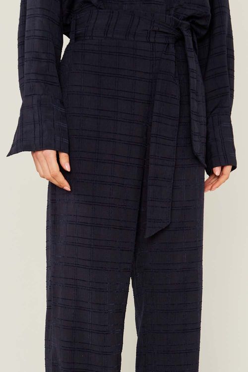 Calça Casual Textura Xadrez - Azul Escuro