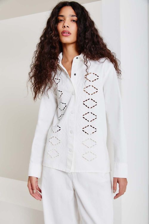 Camisa Sarja Bordado - Off White