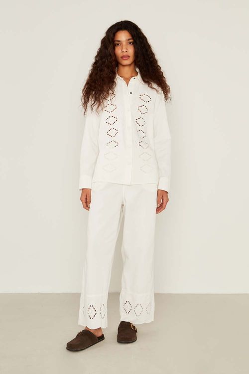 Camisa Sarja Bordado - Off White