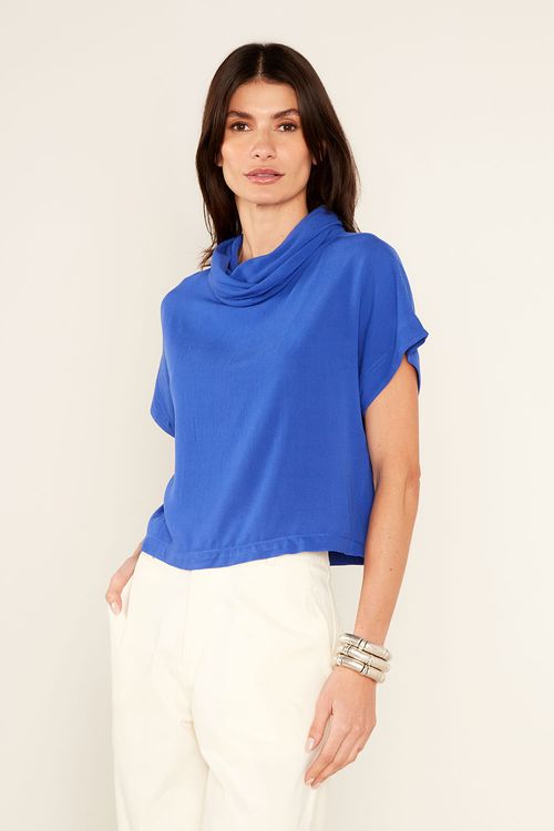 Blusa Casual Gola Alta - Azul Royal