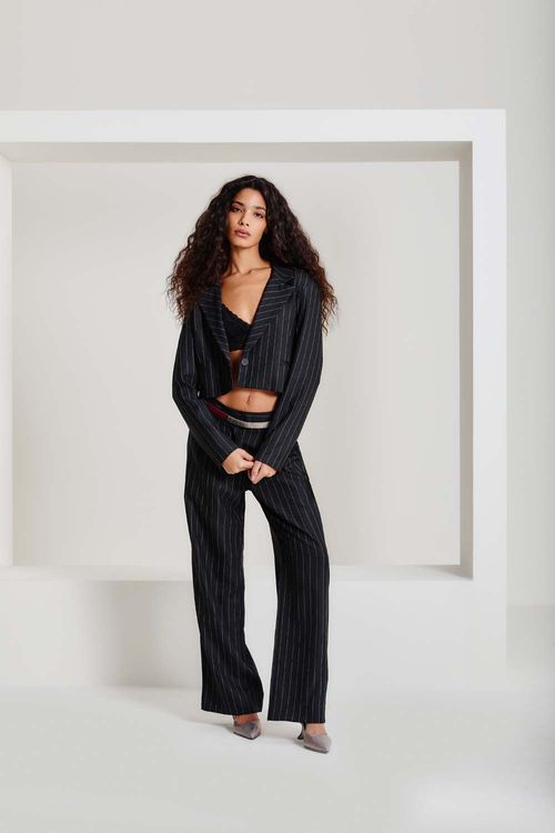 Calça Alfaiataria Risca de Giz - Preto