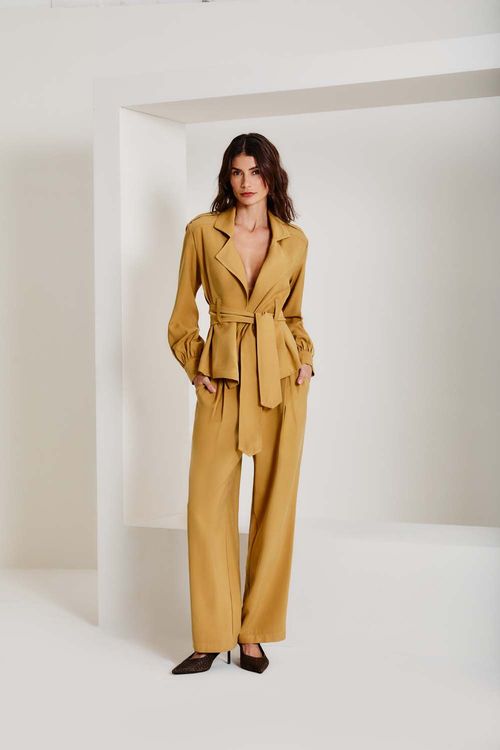 Calça Casual Prega - Caramelo Queimado