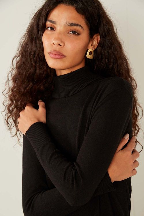 Blusa Tricot Manga Longa Gola - Preto
