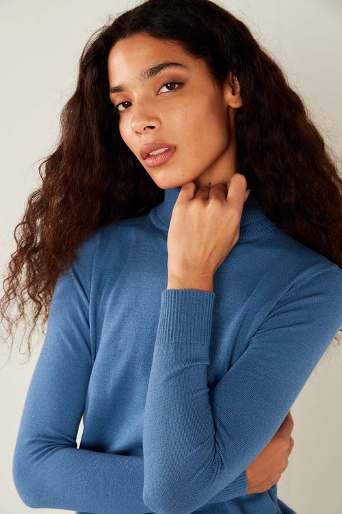 Blusa Tricot Manga Longa Gola - Azul Leve