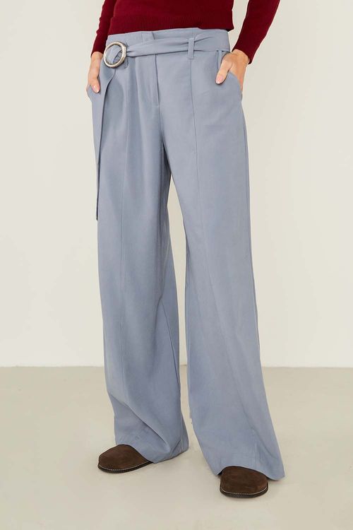 Calça Pantalona Com Cinto - Azul Marine