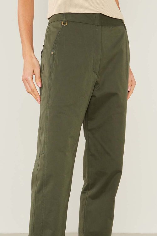 Calça Casual Recortes Pespontos - Verde Militar
