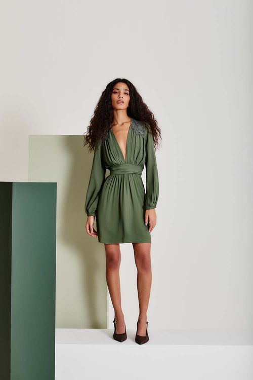 Vestido Pregas Chemise - Verde Militar